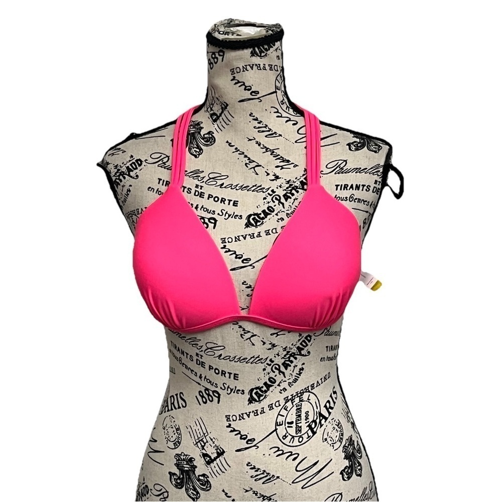 Vintage No Boundaries Pink Triangle Swim Top Beach Boho Y2k Retro L 11/13 - Picture 2 of 9